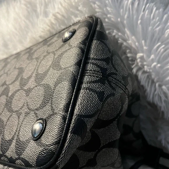 EUC COACH SIGNATURE STRIPE DRAWSTRING TOTE CARRYALL HANDBAG SATCHEL D1481-F29064